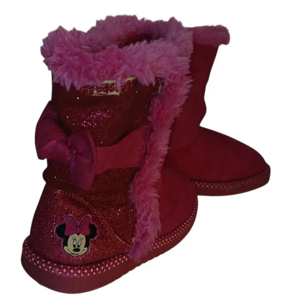 DISNEY Minnie Mouse Girls Pink Glitter Suede Sherpa Boots - Size: 10T